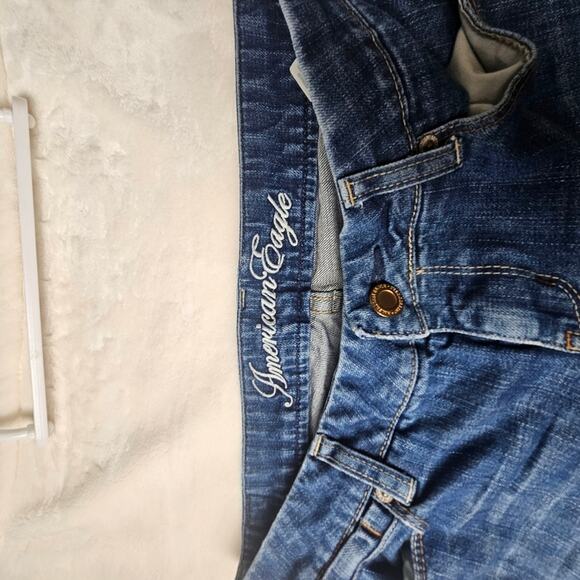 American eagle 8 short real flare Blue Jeans denim heel frayed see pics - Picture 6 of 12